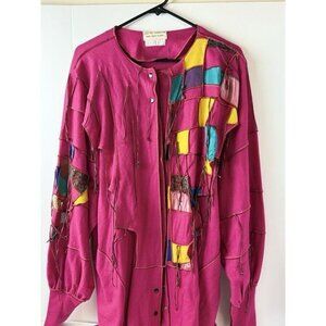 Vintage Just Me Charlene Patchwork‎ Cardigan Duster Sz XL Snaps Pockets Relaxed